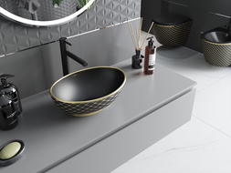 Mexen Elza chiuvetă pe blat 40 x 33 cm, negru mat/or model auriu - 21014029