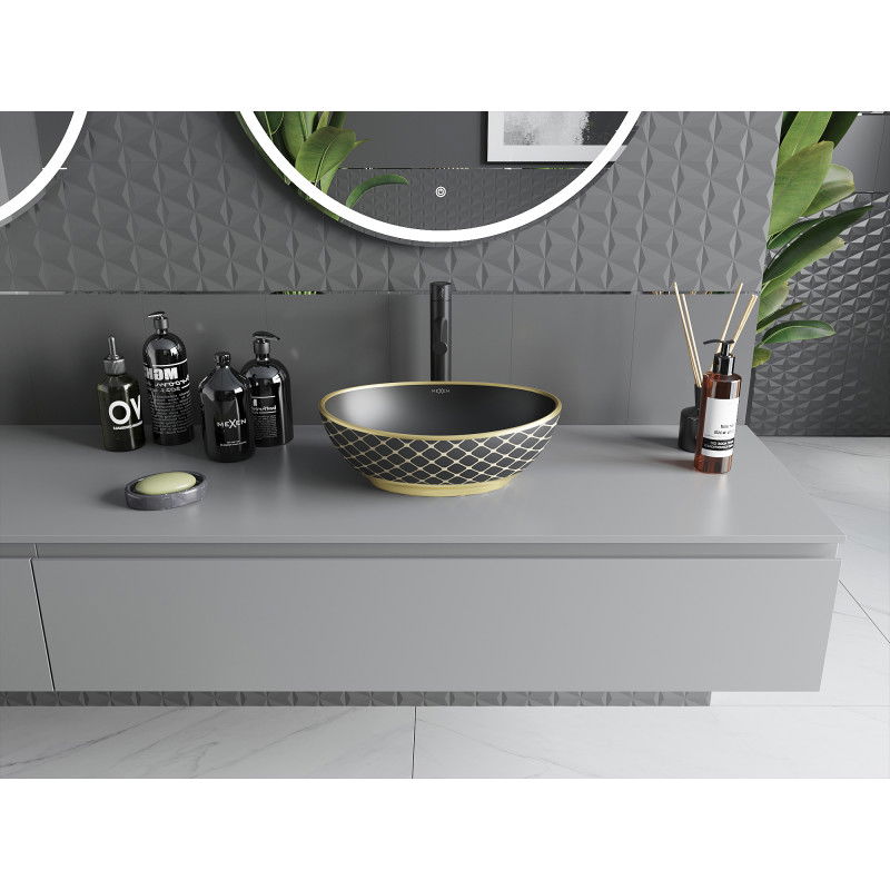 Mexen Elza chiuvetă pe blat 40 x 33 cm, negru mat/or model auriu - 21014029