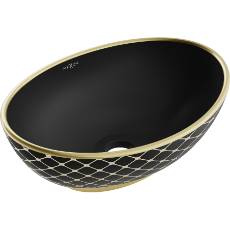 Mexen Elza 40 x 33 cm-es, fekete matt/arany rácsos mintával díszített pultra szerelhető mosdókagyló - 21014029