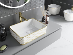 Mexen Catia chiuvetă montată pe blat 48 x 37 cm, albă/auriu model grilă - 21314809