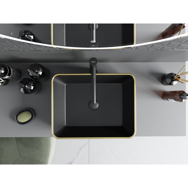 Mexen Catia chiuvetă pe blat 48 x 37 cm, negru mat/auriu model pătrat - 21314879