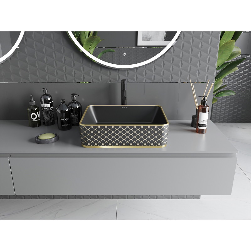 Mexen Catia 48 x 37 cm-es, fekete matt/arany rácsos mintázatú pultra szerelhető mosdó - 21314879
