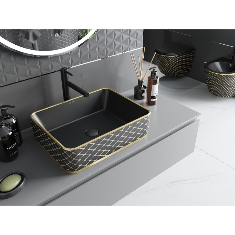 Mexen Catia chiuvetă pe blat 48 x 37 cm, negru mat/model auriu grilaj - 21314879