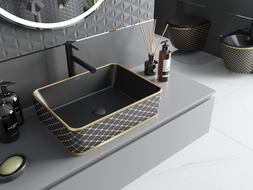 Mexen Catia chiuvetă pe blat 48 x 37 cm, negru mat/auriu model carouri - 21314879