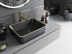 Mexen Catia chiuvetă pe blat 48 x 37 cm, negru mat/auriu contur - 21314875