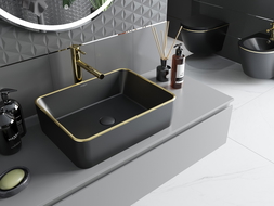 Mexen Catia lavoar de blat 48 x 37 cm, negru mat/auriu margine - 21314875