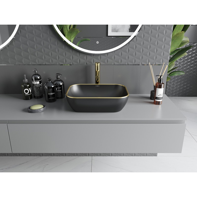 Mexen Rita chiuvetă de blat 45 x 32 cm, negru mat/auriu margine - 21084575