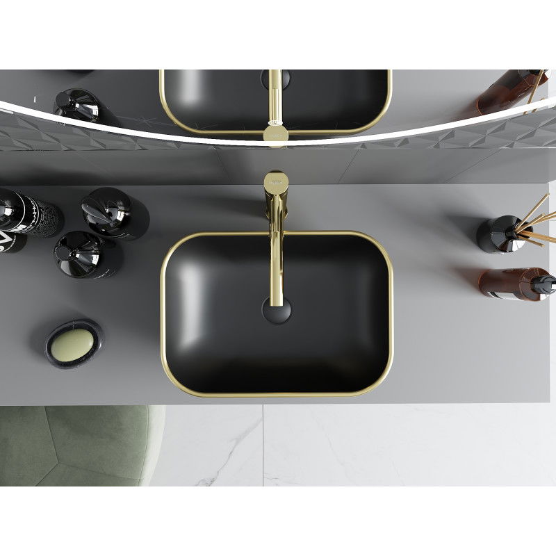 Mexen Rita 45 x 32 cm-es, arany széllel szegélyezett, fekete matt fenti mosdó - 21084575