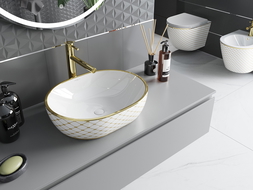 Mexen Viki lavoar pe blat 48 x 35 cm, alb/auriu model carouri - 21054809