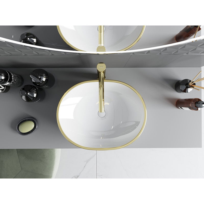 Mexen Viki lavoar pe blat 48 x 35 cm, alb/auriu model carouri - 21054809