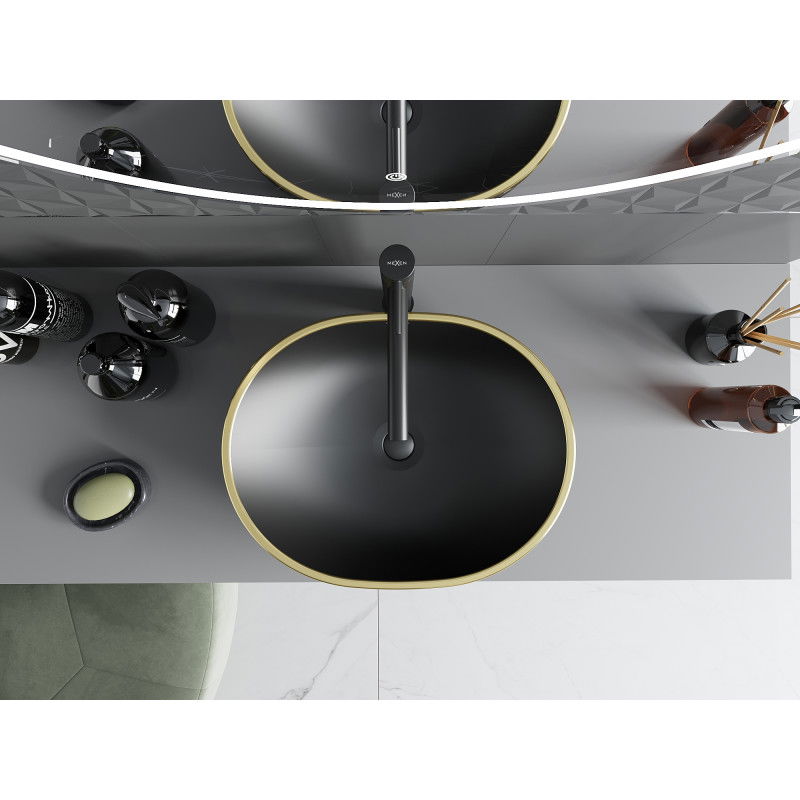 Mexen Viki chiuvetă de blat 48 x 35 cm, negru mat/model auriu cu carouri - 21054879