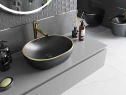 Mexen Viki lavoar de blat 48 x 35 cm, negru mat/auriu margine - 21054875