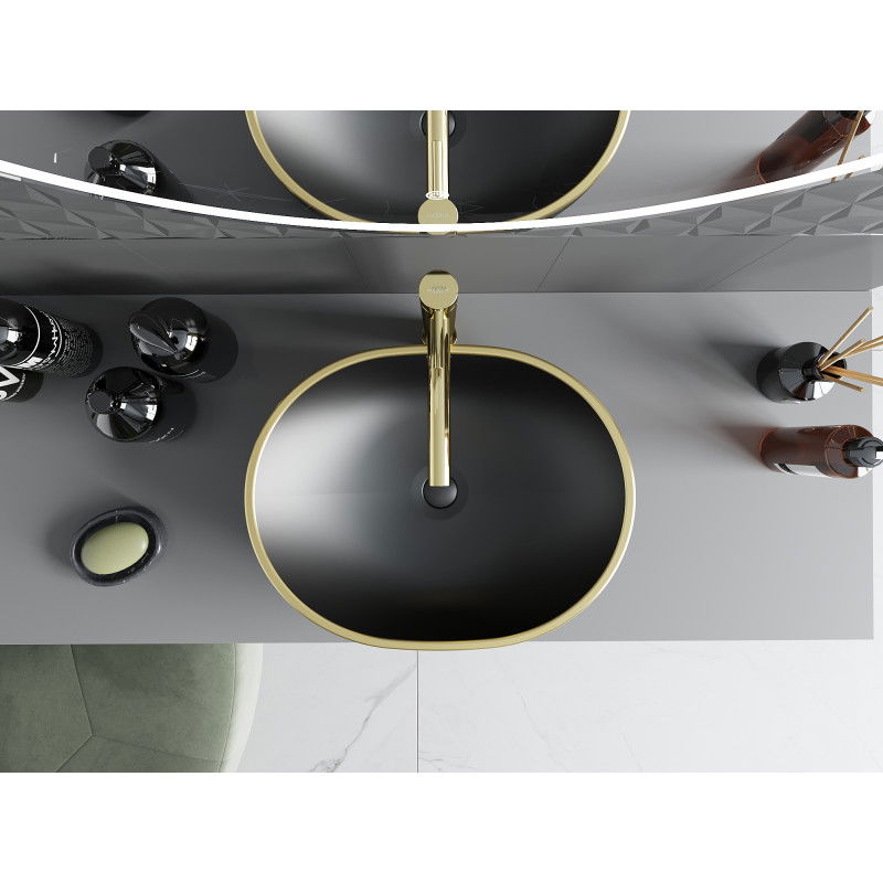 Mexen Viki lavoar de blat 48 x 35 cm, negru mat/auriu margine - 21054875