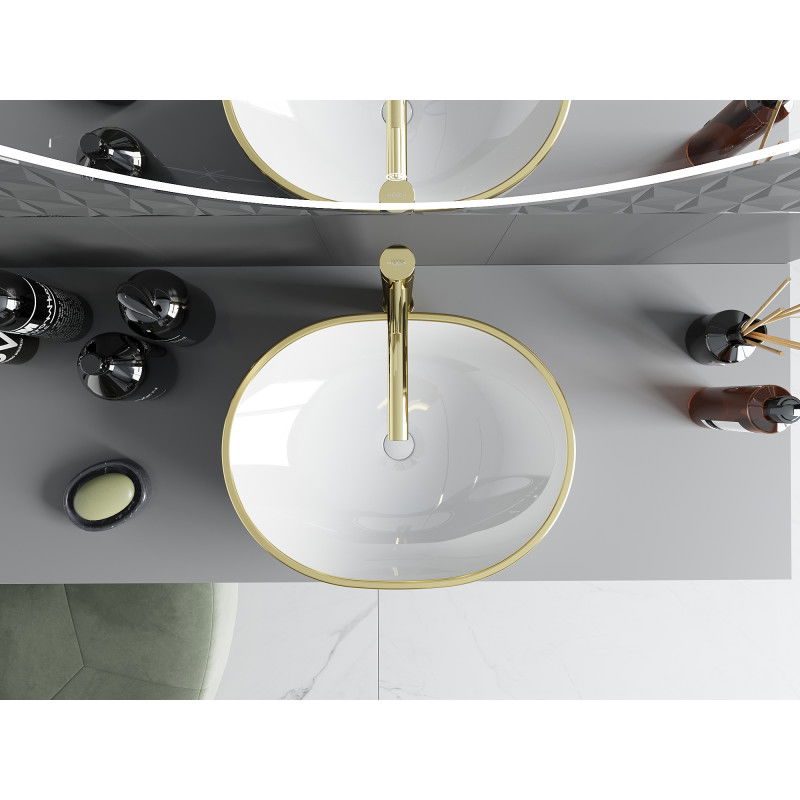 Mexen Viki 48 x 35 cm-es, fehér/arany szegélyű pult feletti mosdó - 21054805