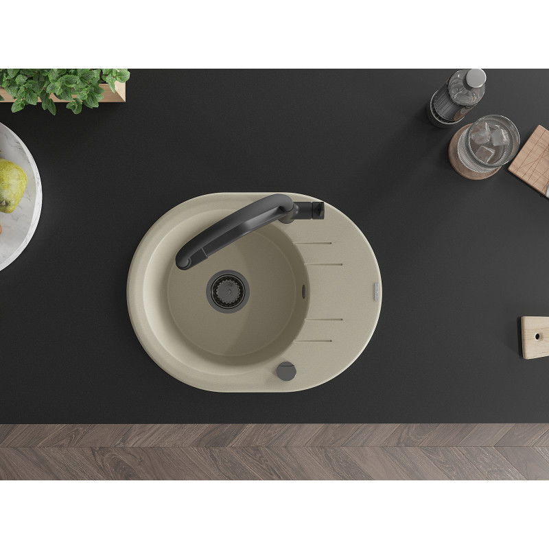 Mexen Kevin chiuvetă de bucătărie din granit cu 1 compartiment și baterie Duo, bej - 6517-69-671701-70-B