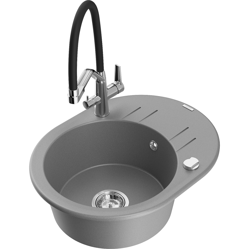 Mexen Kevin chiuvetă de granit cu 1 cameră cu baterie de bucătărie Duo, gri - 6517-71-671701-07