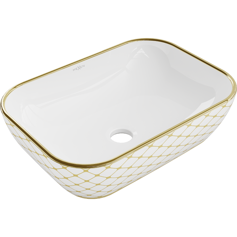 Chiuvetă pe blat Mexen Rita 45 x 32 cm, albă/aurie model carouri - 21084509