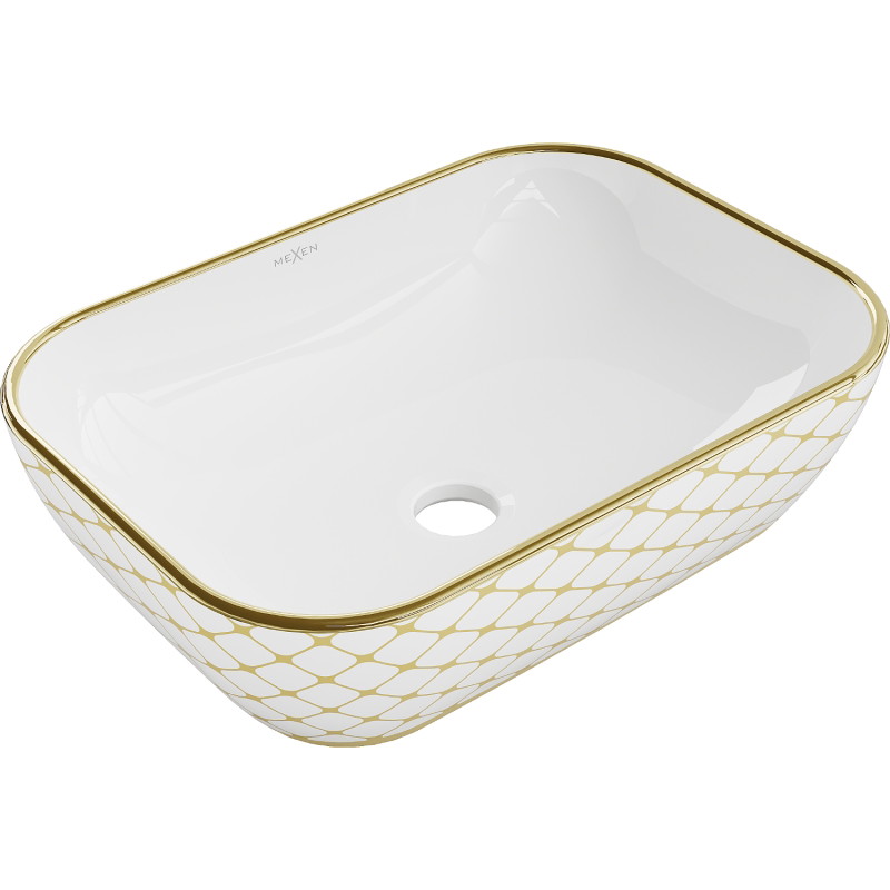 Mexen Rita 45 x 32 cm-es, fehér/arany rácsos minta mosdókagyló - 21084509