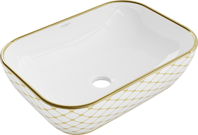 Mexen Rita chiuvetă montată pe blat 45 x 32 cm, albă/aurie model carouri - 21084509