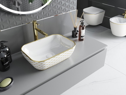 Mexen Rita chiuvetă montată pe blat 45 x 32 cm, albă/aurie model carouri - 21084509