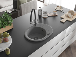 Mexen Kevin szürke, gránit egymedencés mosogató Duo konyhai csapteleppel - 6517-71-671701-07-B