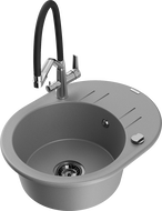 Mexen Kevin szürke, gránit egymedencés mosogató Duo konyhai csapteleppel - 6517-71-671701-07-B