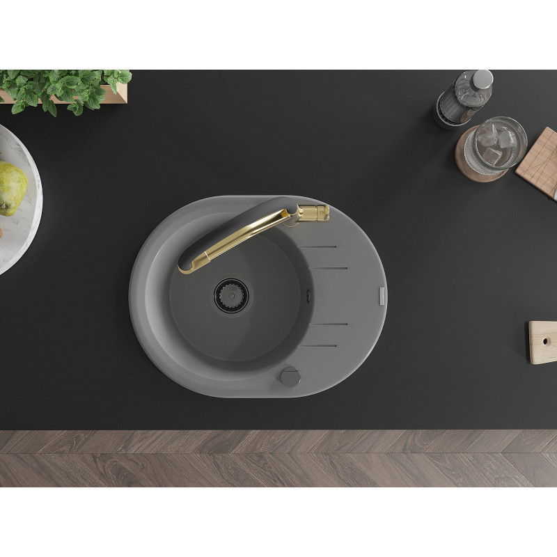 Mexen Kevin gránit mosogató 1-medencés konyhai csapteleppel Duo, szürke - 6517-71-671701-57-B