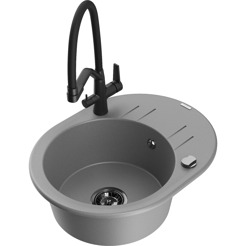 Mexen Kevin chiuvetă din granit cu 1 compartiment și baterie de bucătărie Duo, gri - 6517-71-671701-70-B