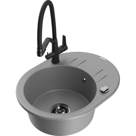 Mexen Kevin chiuvetă din granit cu 1 compartiment și baterie de bucătărie Duo, gri - 6517-71-671701-70-B