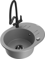 Mexen Kevin chiuvetă din granit cu 1 compartiment și baterie de bucătărie Duo, gri - 6517-71-671701-70-B