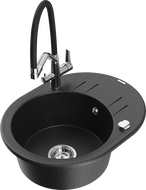 Mexen Kevin chiuvetă de bucătărie din granit cu 1 compartiment și baterie Duo, negru/argintiu metalic - 6517-73-671701-07