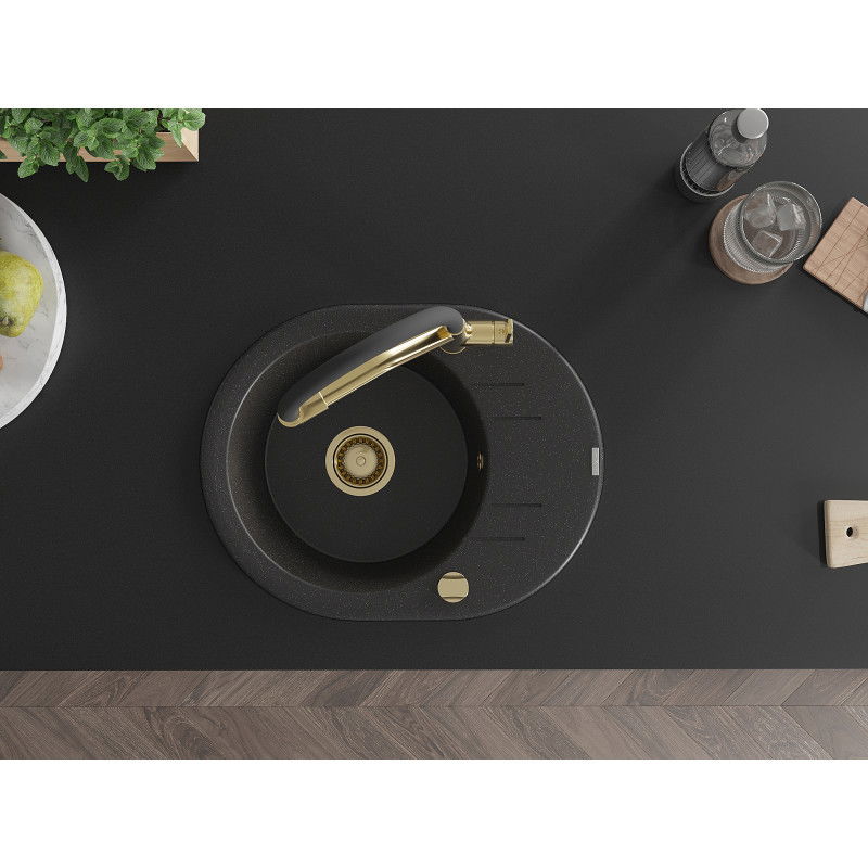 Mexen Kevin chiuvetă din granit 1-cameră cu baterie de bucătărie Duo, negru/argintiu metalizat - 6517-73-671701-57-G