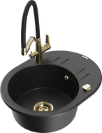 Mexen Kevin chiuvetă din granit 1-cameră cu baterie de bucătărie Duo, negru/argintiu metalizat - 6517-73-671701-57-G