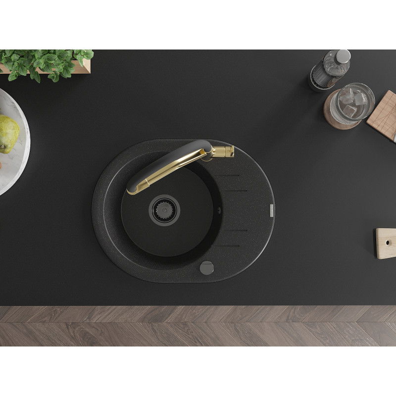 Mexen Kevin chiuvetă din granit cu 1 compartiment cu baterie de bucătărie Duo, negru/argintiu metalic - 6517-73-671701-57-B