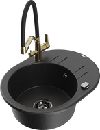 Mexen Kevin chiuvetă din granit cu 1 compartiment cu baterie de bucătărie Duo, negru/argintiu metalic - 6517-73-671701-57-B