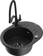 Mexen Kevin chiuvetă de bucătărie din granit cu 1 cuvă cu baterie Duo, negru/argintiu metalic - 6517-73-671701-70-B