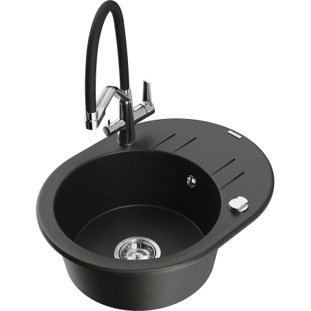 Mexen Kevin chiuvetă de granit cu o singură cuvă cu baterie de bucătărie Duo, negru/auriu metalic - 6517-75-671701-07