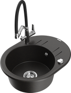 Mexen Kevin gránit mosogató 1-medencés konyhai csappal Duo, fekete/aranymetál - 6517-75-671701-07