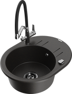 Mexen Kevin gránit mosogató, 1-medencés, Duo konyhai csapteleppel, fekete/arany metál - 6517-75-671701-07-B