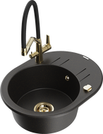 Mexen Kevin gránit 1-medencés mosogató konyhai csapteleppel Duo, fekete/arany metál - 6517-75-671701-57-G