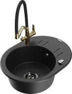 Mexen Kevin gránit mosogató 1-medencés konyhai csapteleppel Duo, fekete/arany metál - 6517-75-671701-57-B