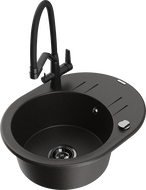 Mexen Kevin egymedencés gránit mosogató Duo konyhai csapteleppel, fekete/arany metál - 6517-75-671701-70-B