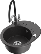 Mexen Kevin egymedencés gránit mosogató konyhai csapteleppel Duo, fekete színű pöttyös - 6517-76-671701-07