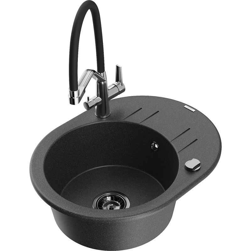 Mexen Kevin 1 kamrás gránit Mosogató Duo konyhai csappal, fekete fröcskölt - 6517-76-671701-07-B