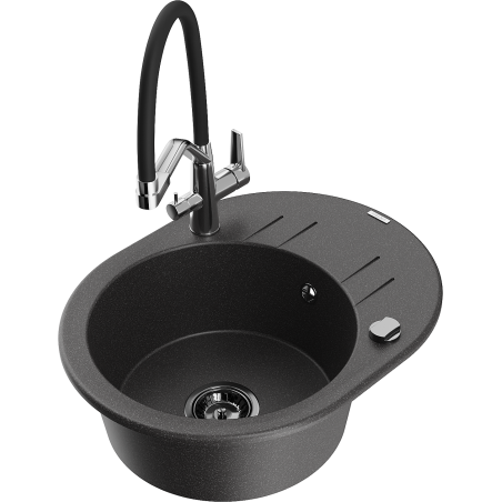 Mexen Kevin 1 kamrás gránit Mosogató Duo konyhai csappal, fekete fröcskölt - 6517-76-671701-07-B