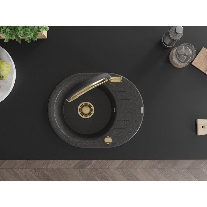 Mexen Kevin gránit mosogató 1 medencés konyhai csapteleppel Duo, fekete pöttyös - 6517-76-671701-57-G