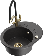 Mexen Kevin gránit mosogató 1 medencés konyhai csapteleppel Duo, fekete pöttyös - 6517-76-671701-57-G