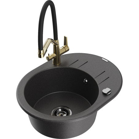 Mexen Kevin chiuvetă din granit cu 1 compartiment și baterie de bucătărie Duo, negru pătat - 6517-76-671701-57-B