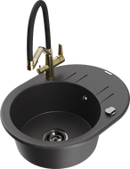 Mexen Kevin egymedencés gránit mosogatótálca konyhai csappal Duo, fekete pöttyös - 6517-76-671701-57-B