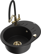 Mexen Kevin egymedencés gránit mosogató Duo konyhai csappal, fekete - 6517-77-671701-57-G